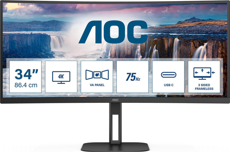 AOC CU34V5C Curved Monitor - WQHD, Höhenverstellung, USB-C, Bild 4