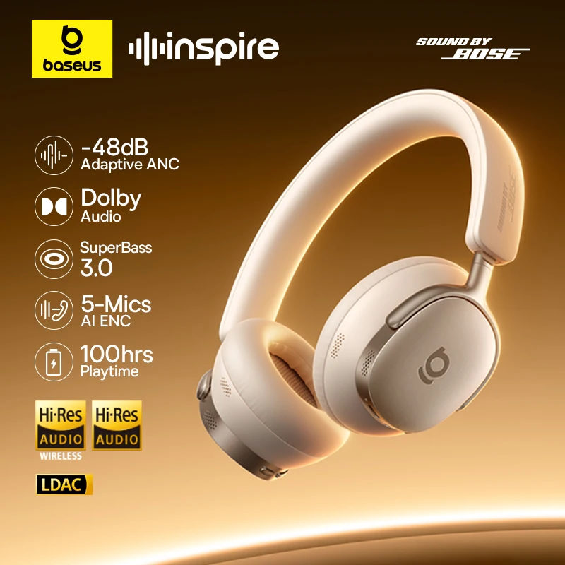 Baseus Inspire XH1 Wireless Noise Cancel Headphones White (A00085701233-00), Bild 5