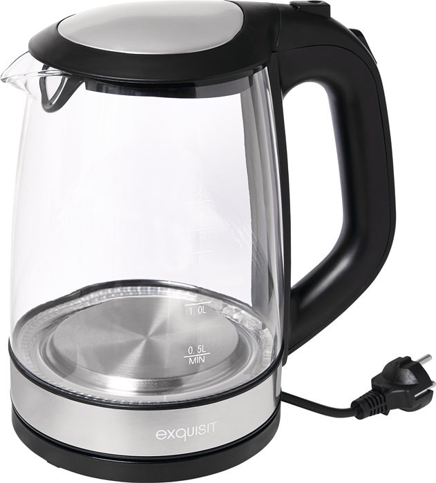 Wasserkocher exquisit WK 3501 swg, 2200 W, 2 l, mit Innenbeleuchtung, 360° drehbar, Glas, Bild 3