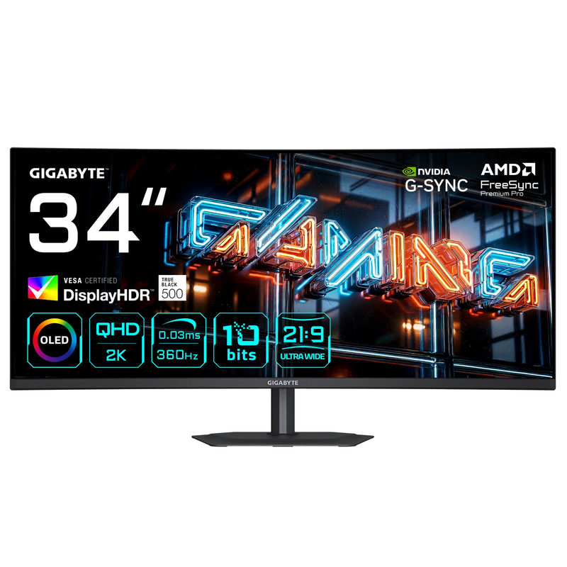 GIGABYTE MO34WQC36 34 Zoll UWQHD QD-OLED Panel 21:9 360 Hz Dual Mode Curved Gaming Monitor, Bild 2