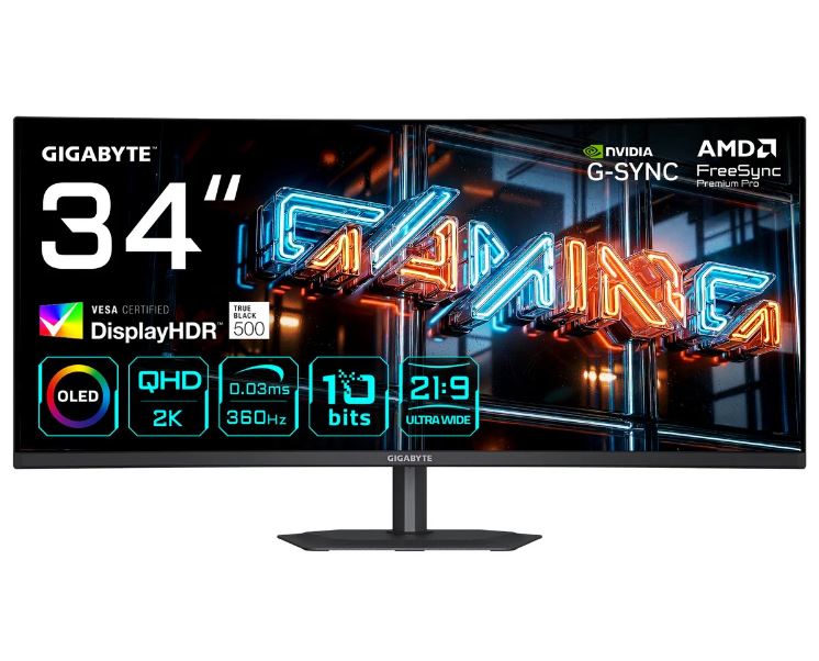 GIGABYTE MO34WQC36 34 Zoll UWQHD QD-OLED Panel 21:9 360 Hz Dual Mode Curved Gaming Monitor, Bild 3