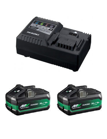 HiKOKI BoosterPack mit 2x MULTI VOLT Akkupacks BSL36B18X (36V/18V - 4 Ah/8 Ah) und Ladegerät