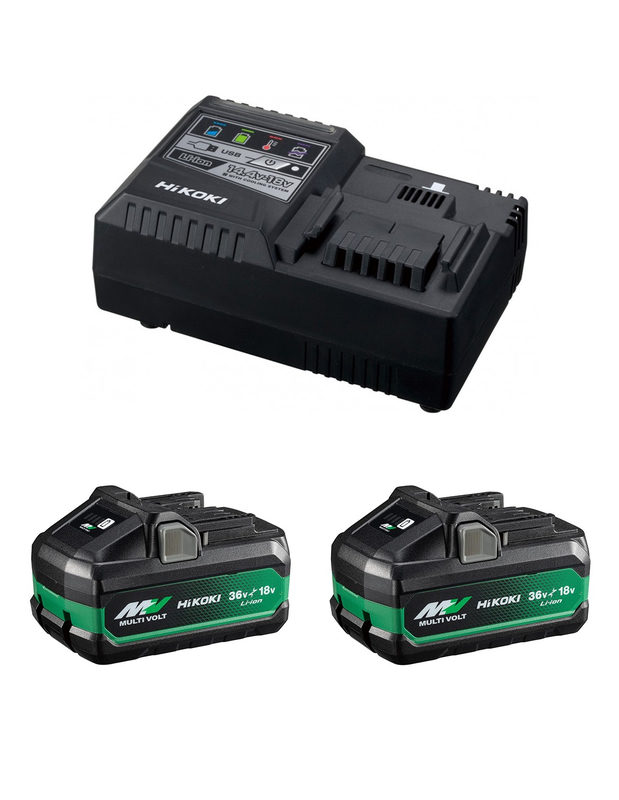 HiKOKI BoosterPack mit 2x MULTI VOLT Akkupacks BSL36B18X (36V/18V - 4 Ah/8 Ah) und Ladegerät