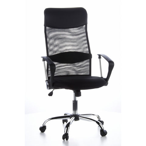 Bürostuhl Chefsessel Schreibtischstuhl / Aria High Netzstoff / Kunstleder Schwarz Chrom Hjh Office
