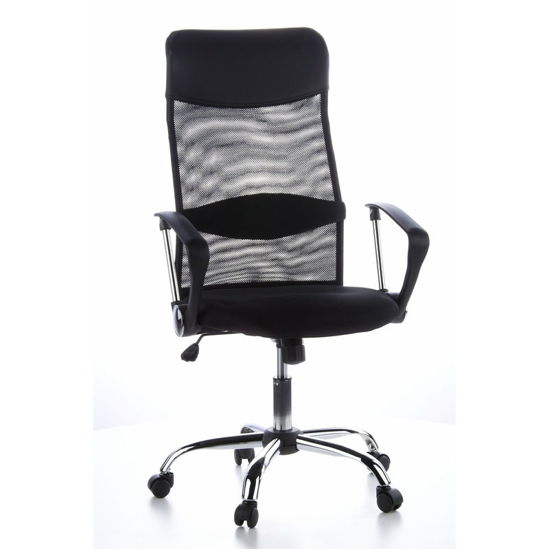 Bürostuhl Chefsessel Schreibtischstuhl / Aria High Netzstoff / Kunstleder Schwarz Chrom Hjh Office