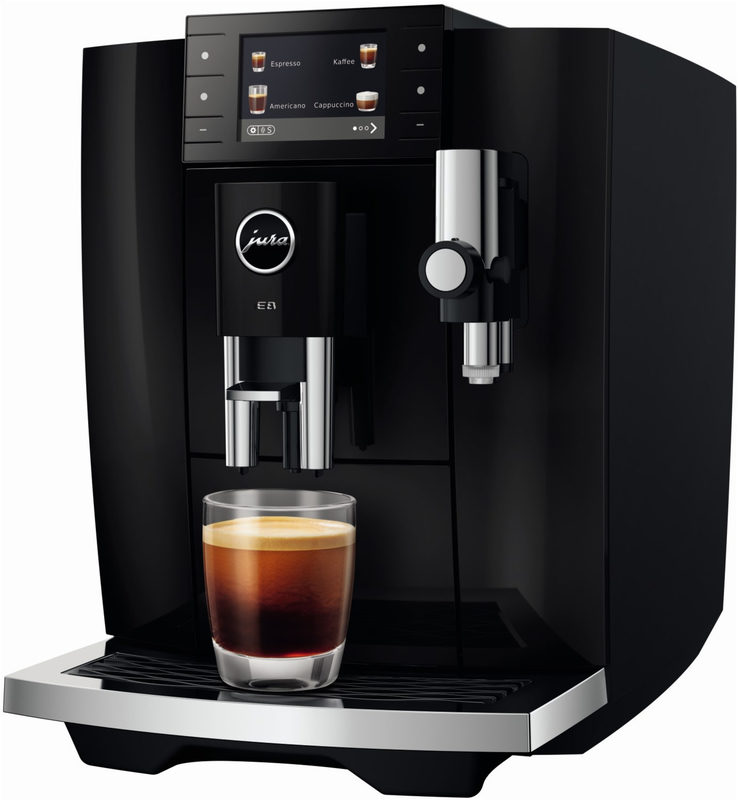 E8 Kaffee-Vollautomat piano black (ED), Latte Macchiato/Cappuccino, 15 bar, 1,9 l, schwarz, Apps ladbar