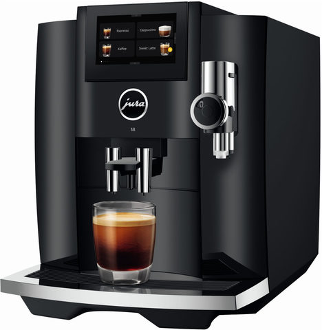 S8 Kaffee-Vollautomat Piano Black (EB), Latte Macchiato/Cappuccino, 15 bar, 1,9 l, schwarz, Apps ladbar