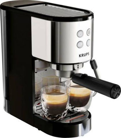 Krups 365680 Espressomaschine Schwarz, Edelstahl mit Milchaufschäumdüse, mit Tassenwärmer