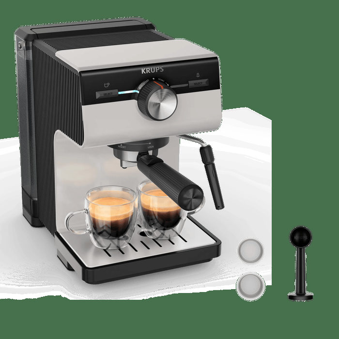 Krups Espressomaschine XP381B Authentic, Siebträger intuitives Bedienfeld, Milch-Aufschäumdüse, 2 Siebeinsätze, Bild 2