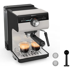 Krups Espressomaschine XP381B Authentic, Siebträger intuitives Bedienfeld, Milch-Aufschäumdüse, 2 Siebeinsätze