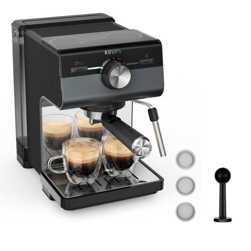 Krups Espressomaschine XP384G Authentic+, Siebträger intuitives Bedienfeld, Milch-Aufschäumdüse, 3, Bild 2