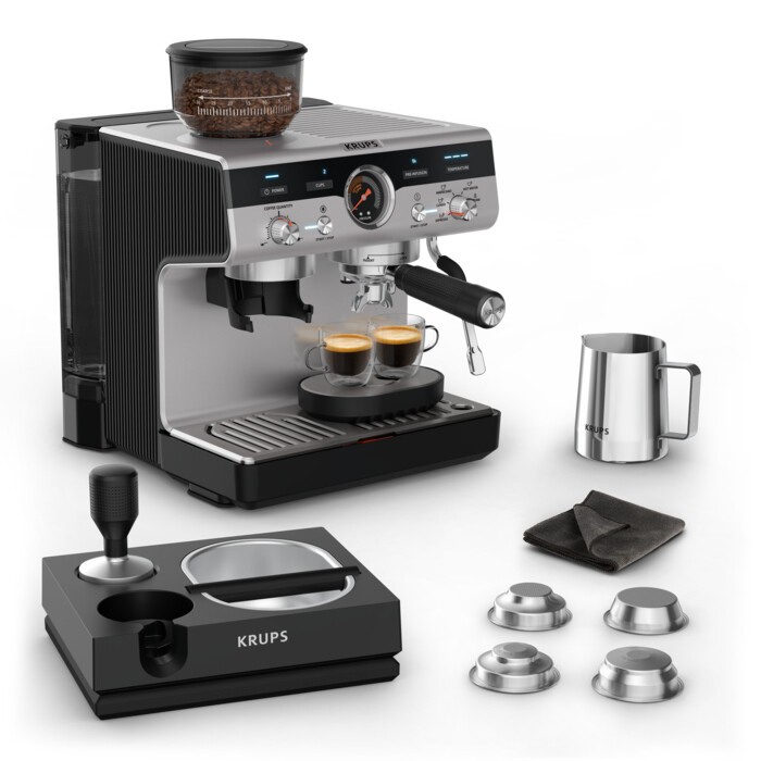 KRUPS Siebträger-Kaffeemaschine Precision+ XP804T, schwarz/silber