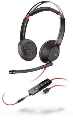 Poly Blackwire 5220 Schwarz Kabelgebundenes Stereo-Headset, USB-C/A und 3.5 mm Klinkestecker, unterstützt