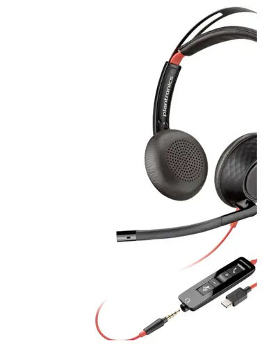 Poly Blackwire 5220 Schwarz Kabelgebundenes Stereo-Headset, USB-C/A und 3.5 mm Klinkestecker, unterstützt