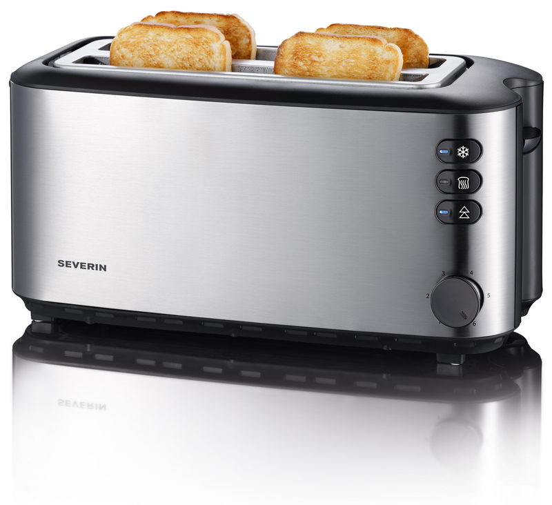 Severin AT 2509 Doppel-Langschlitztoaster mit eingebautem Brötchenaufsatz Edelstahl (gebürstet), Schwarz