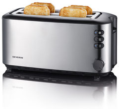 Severin AT 2509 Doppel-Langschlitztoaster mit eingebautem Brötchenaufsatz Edelstahl (gebürstet), Schwarz