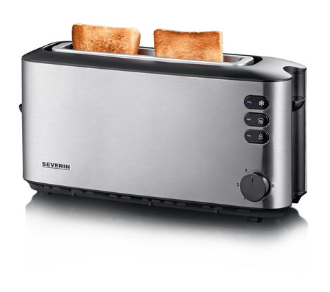 Severin AT 2515 Langschlitztoaster mit eingebautem Brötchenaufsatz Edelstahl (gebürstet), Schwarz