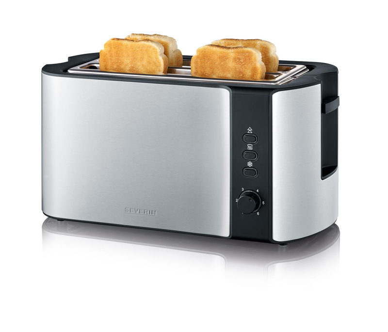 Severin AT 2590 Doppel-Langschlitztoaster mit Brötchenaufsatz Edelstahl, Schwarz