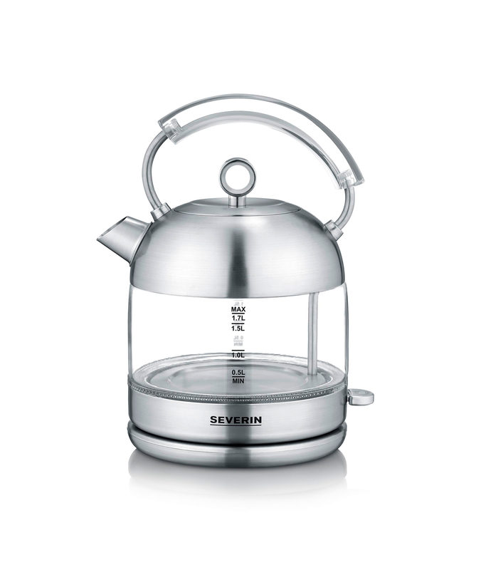 Severin WK 3459 Glas-Wasserkocher Retro 2400W 1,7l transparent/schwarz/silber, Bild 2