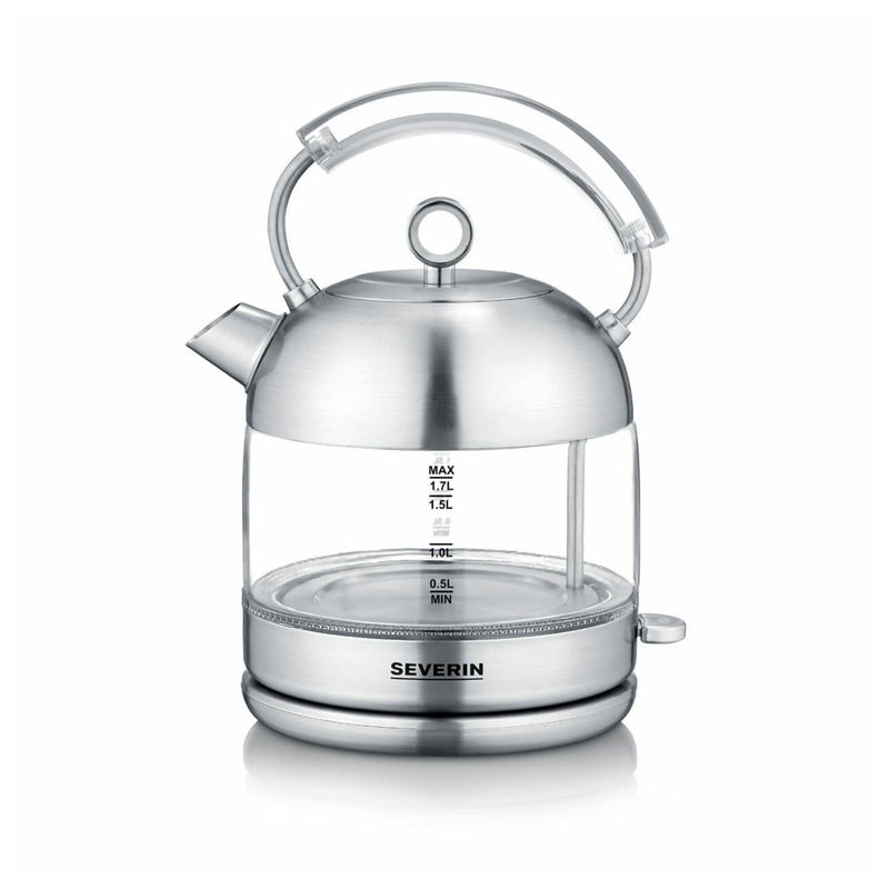 Severin WK 3459 Glas-Wasserkocher Retro 2400W 1,7l transparent/schwarz/silber, Bild 5