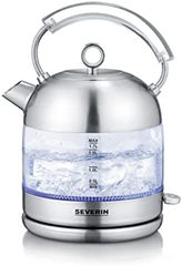 Severin WK 3459 Glas-Wasserkocher Retro 2400W 1,7l transparent/schwarz/silber
