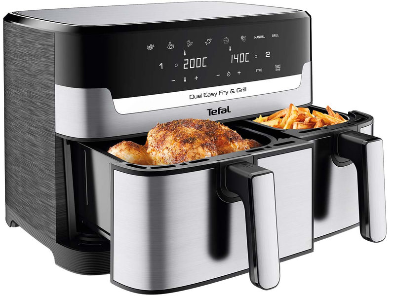 Tefal Heißluftfritteuse Dual Easy Fry & Grill EY905D, silber/schwarz