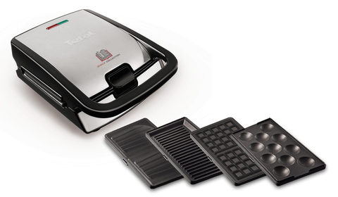Tefal SW854D Waffeleisen Snack Collection 700W 4 Platten Schwarz/Edelstahl