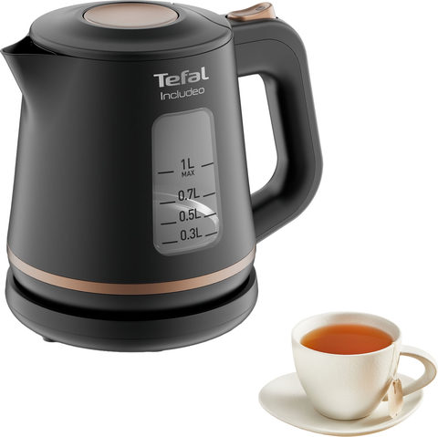 Tefal Wasserkocher KI5338 Includeo 1 l 2400 W Anti-Rutsch-Griff, Wasserstandsanzeige, herausnehmbarer Filter