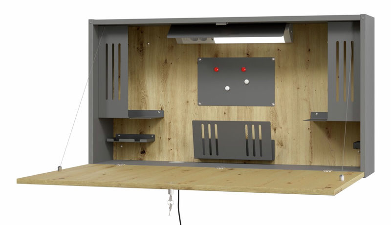 Wandschreibtisch, ideal für das Home Office, ausklappbare Tischplatte, umfangreiche Innenausstattung, B 1200, Bild 2