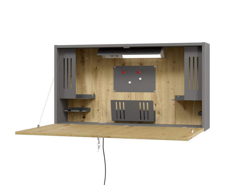 Wandschreibtisch, ideal für das Home Office, ausklappbare Tischplatte, umfangreiche Innenausstattung, B 1200, Bild 4