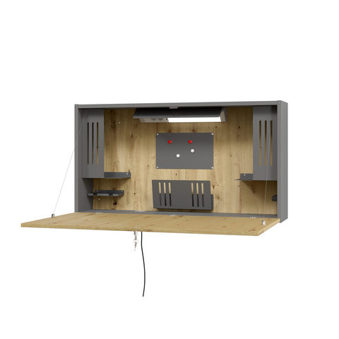Wandschreibtisch, ideal für das Home Office, ausklappbare Tischplatte, umfangreiche Innenausstattung, B 1200