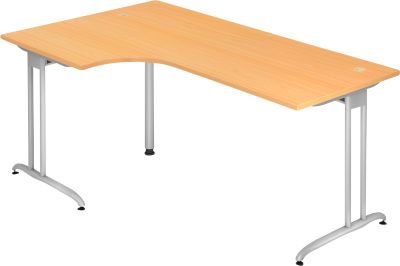 Winkelschreibtisch 90° TARA, C-Fuß, Rechteck, B 2000 mm, Buche-Dekor