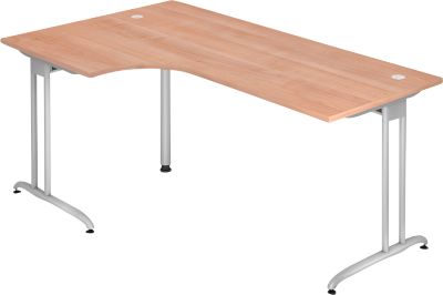 Winkelschreibtisch 90° TARA, C-Fuß, Rechteck, B 2000 mm, Nussbaum-Dekor