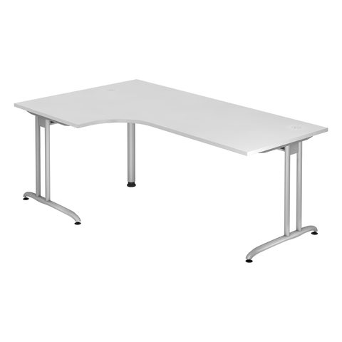 Winkelschreibtisch 90° TARA, C-Fuß, Rechteck, B 2000 mm, weiß