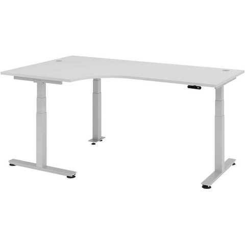 Winkelschreibtisch ULM, elektrisch höhenverstellbar, 90° Winkel links, T-Fuß, B 2000 x T 1200 x H 625-1275