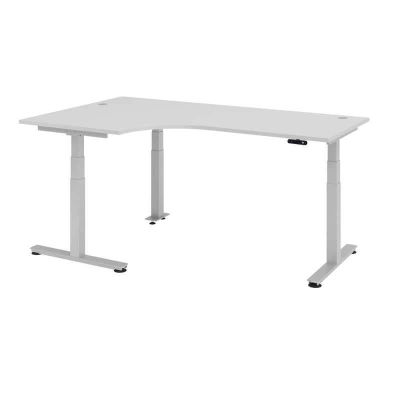 Winkelschreibtisch ULM, elektrisch höhenverstellbar, 90° Winkel links, T-Fuß, B 2000 x T 1200 x H 625-1275